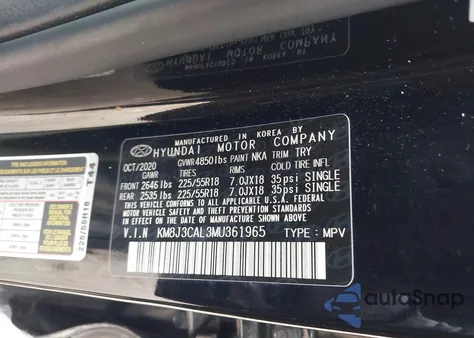 2021 Hyundai Tucson Limited from USA, damaged, VIN KM8J3CAL3MU361965